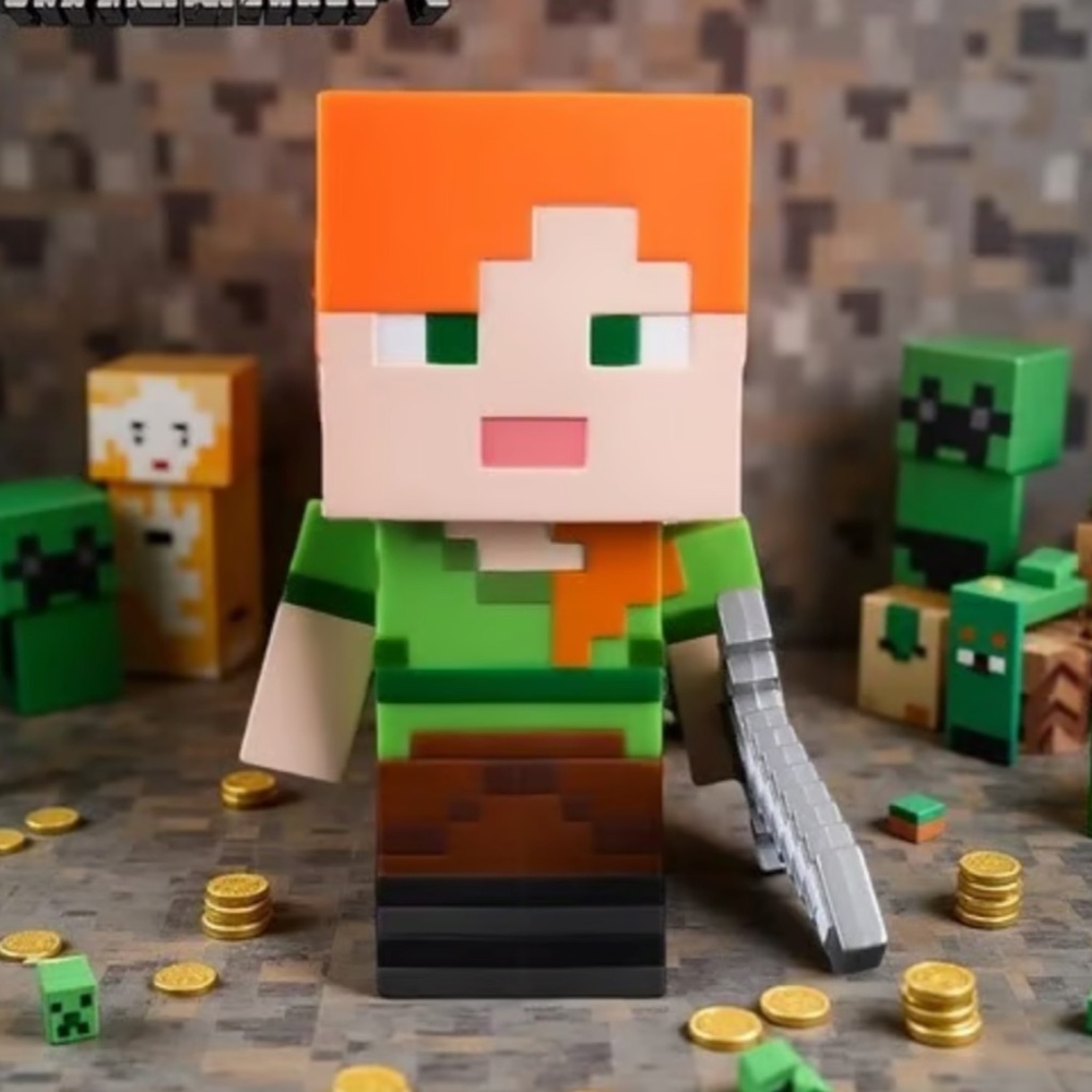 Minecraft Alex Orange Green Plastic Coin Bank